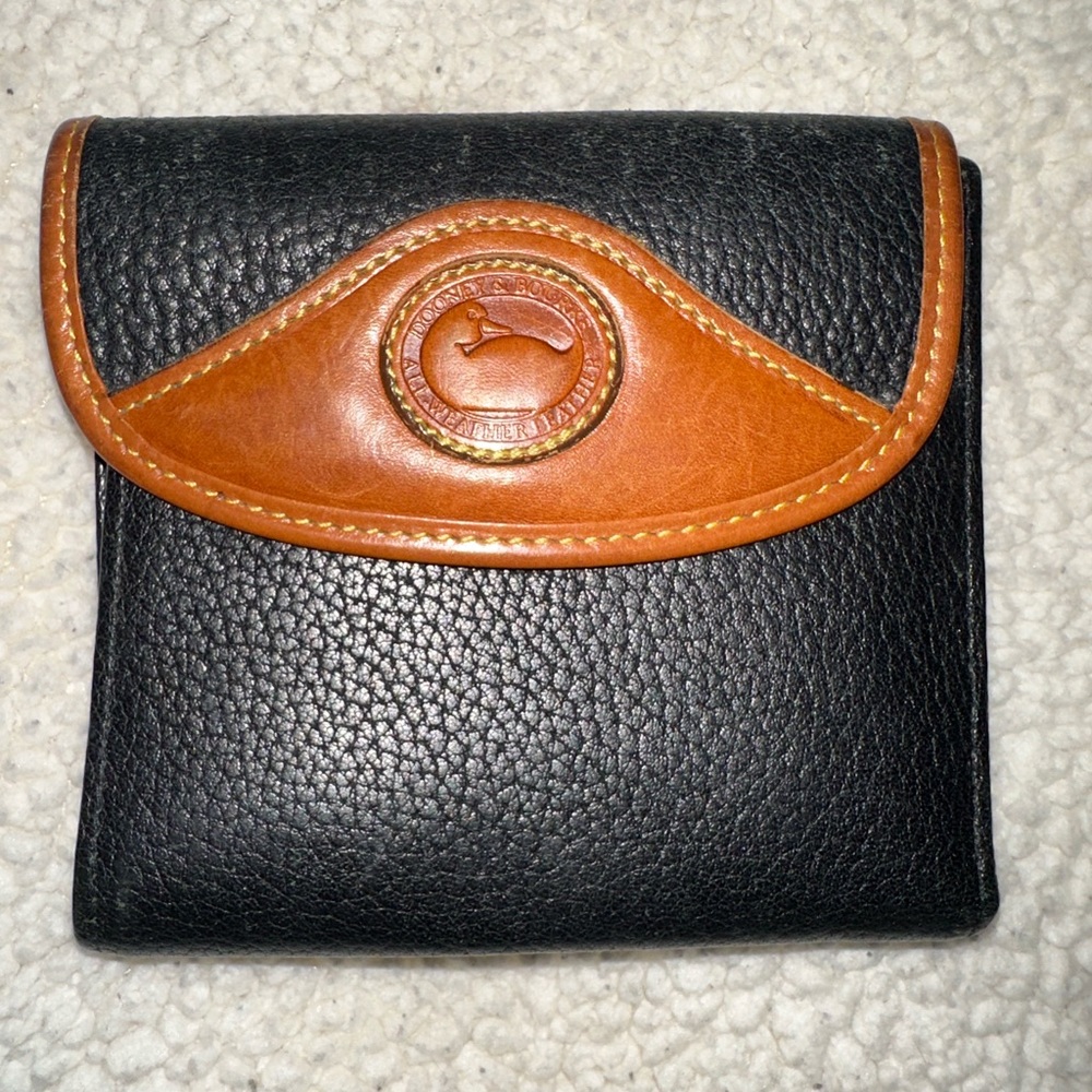 Vintage Dooney & Bourke Black Pebble Leather with Brown Trim Leather Wallet